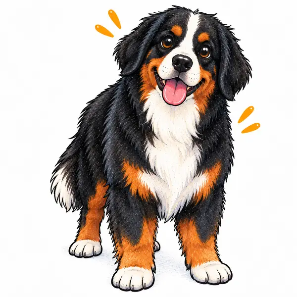 A cartoon Bernese Mountain Dog