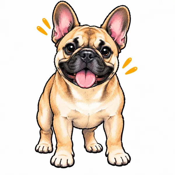 A cartoon French Bulldog puppy